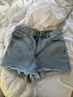 Weekday Worn Midrise Light Blue Jean Frayed Shorts